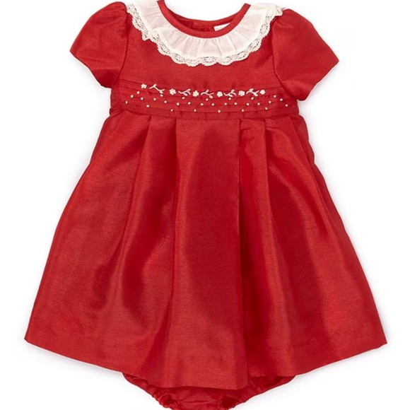 Edgehill Collection Ruffle Neck Short Sleeve Taffeta Dress - Picture 2 of 13